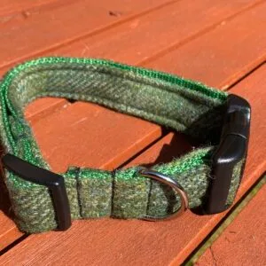 Large Green Herringbone Harris Tweed Dog Collar
