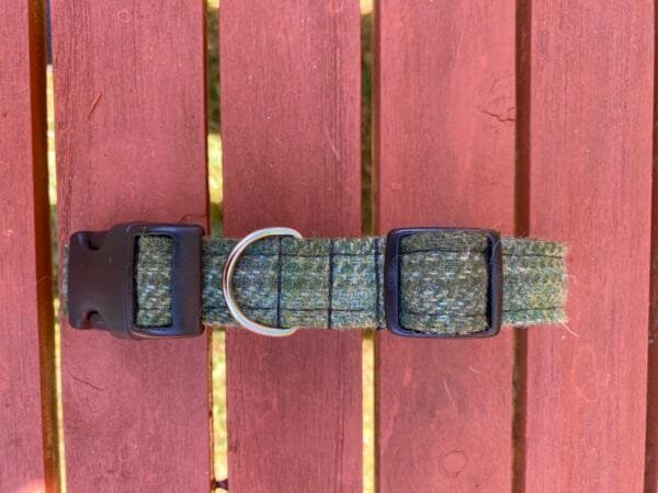Large Green Herringbone Harris Tweed Dog Collar - Image 3