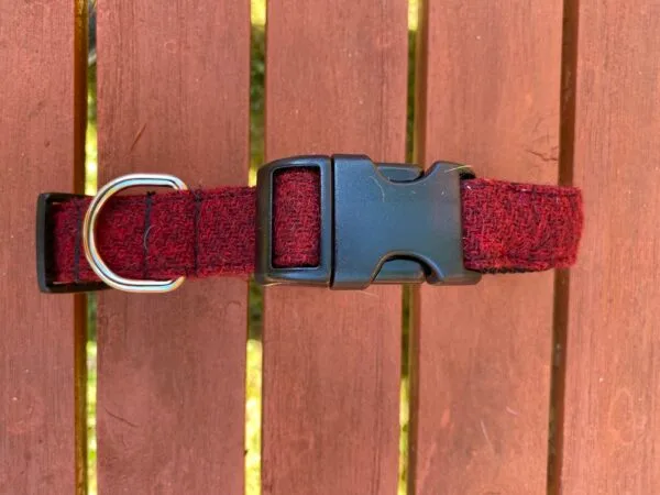 Large Dark Red Harris Tweed Dog Collar