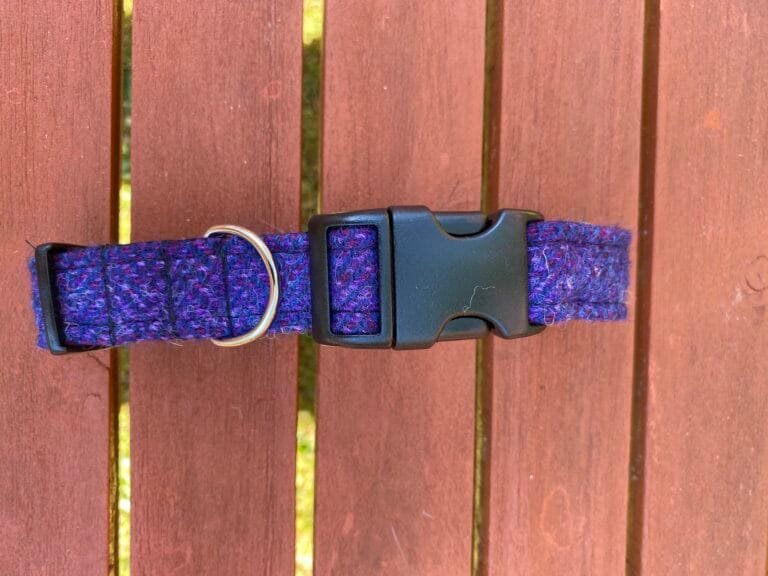 Purple Harris Tweed Large Dog Collar