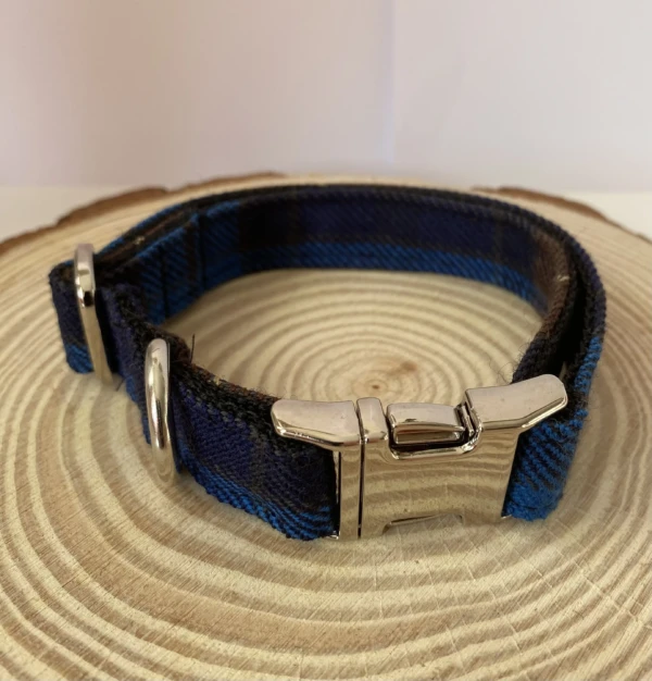 Blue Tartan Medium Dog Collar Front