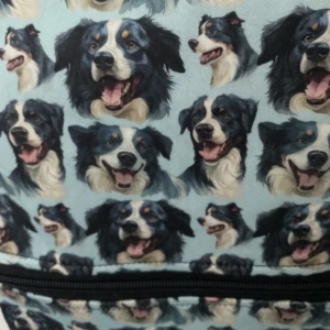 Border collie face cross body bag close up