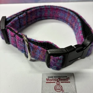 Harris Tweed pastel houndstooth check Dog collar