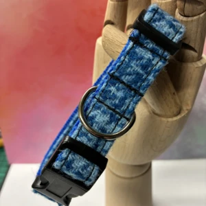 light blue ombre check Dog Collar