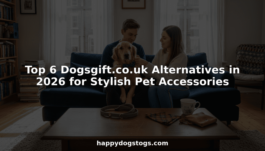Couple fitting stylish dog collar on sofa