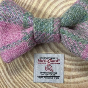 Pink & Green Harris tweed dog bow tie