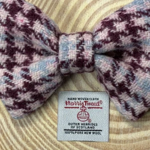 Cream & Burgundy Check Harris Tweed Dog Bow