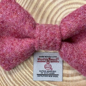 Pink Harris Tweed Dog bow Tie