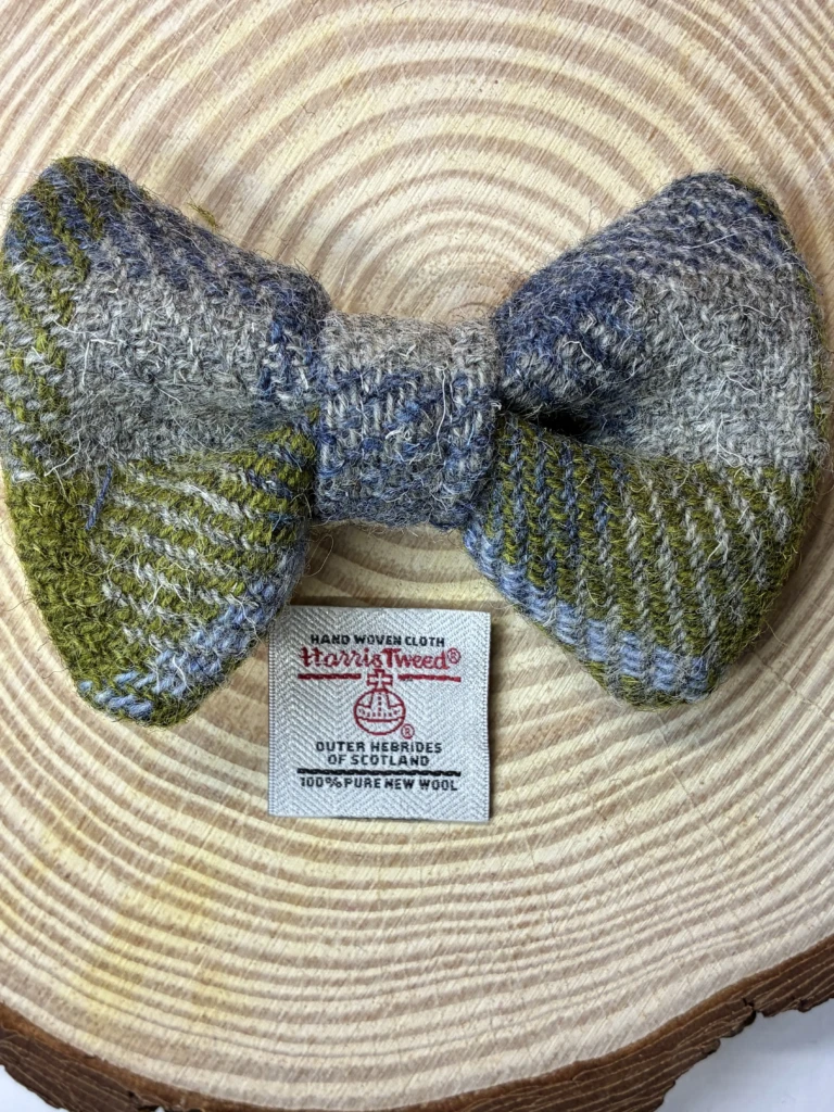 Harris Tweed Dog Bow Tie Grey & Green Check UK - Happy Dogs Togs