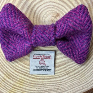 Cerise Herringbone Harris Tweed Dog Bow tie