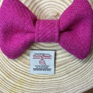 Cerise Pink Harris Tweed Dog Bow Tie