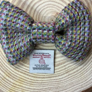 Multi Colour Micro check Harris Tweed dog bow tie