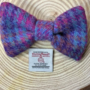 Pink and Blue Stripe Harris Tweed dog bow tie
