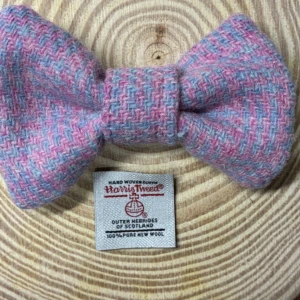 Pink and Blue Small Check Harris Tweed Dog Bow Tie