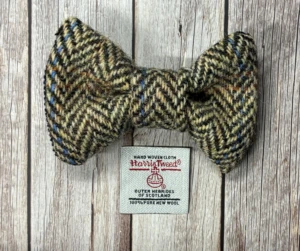 Cream and Brown Herringbone HARRIS TWEED Dog Bow Tie