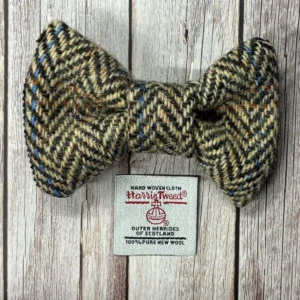 Small Brown and Cream Herringbone Harris Tweed Dog Bow tie