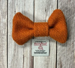 Orange Small Harris Tweed dog Bow Tie