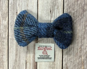 Small Blue Check Harris Tweed Dog Bow Tie
