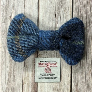 Small Blue Check Harris Tweed Dog Bow Tie