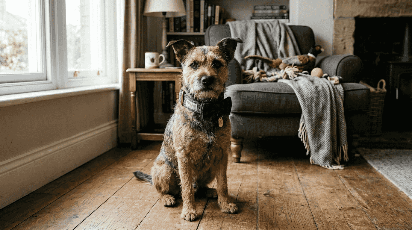 Dog wearing premium collar and bow tie