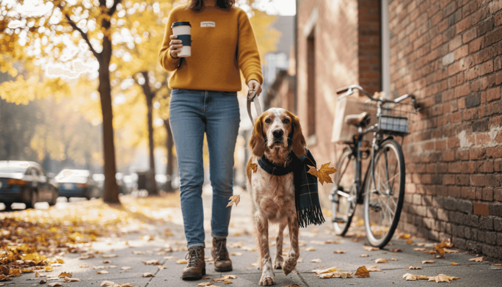 Dog in Harris tweed collar with autumn scarf