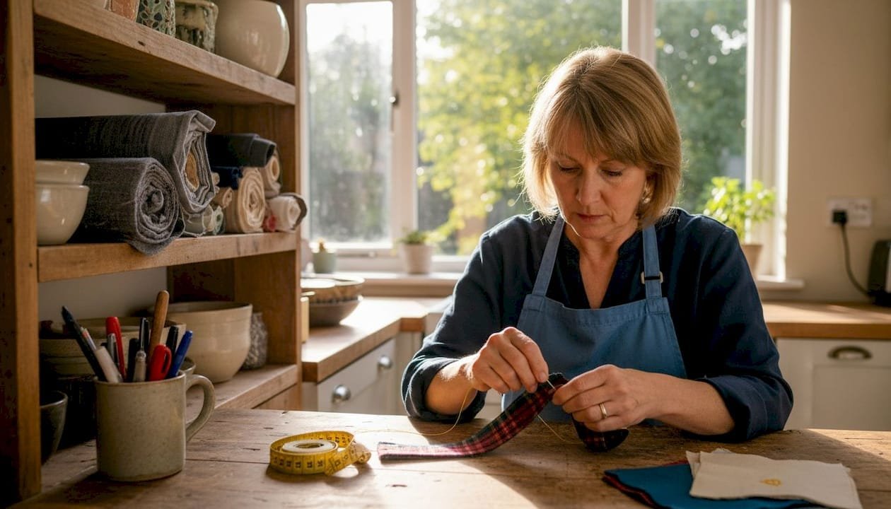 Artisan hand-stitching tartan dog collar